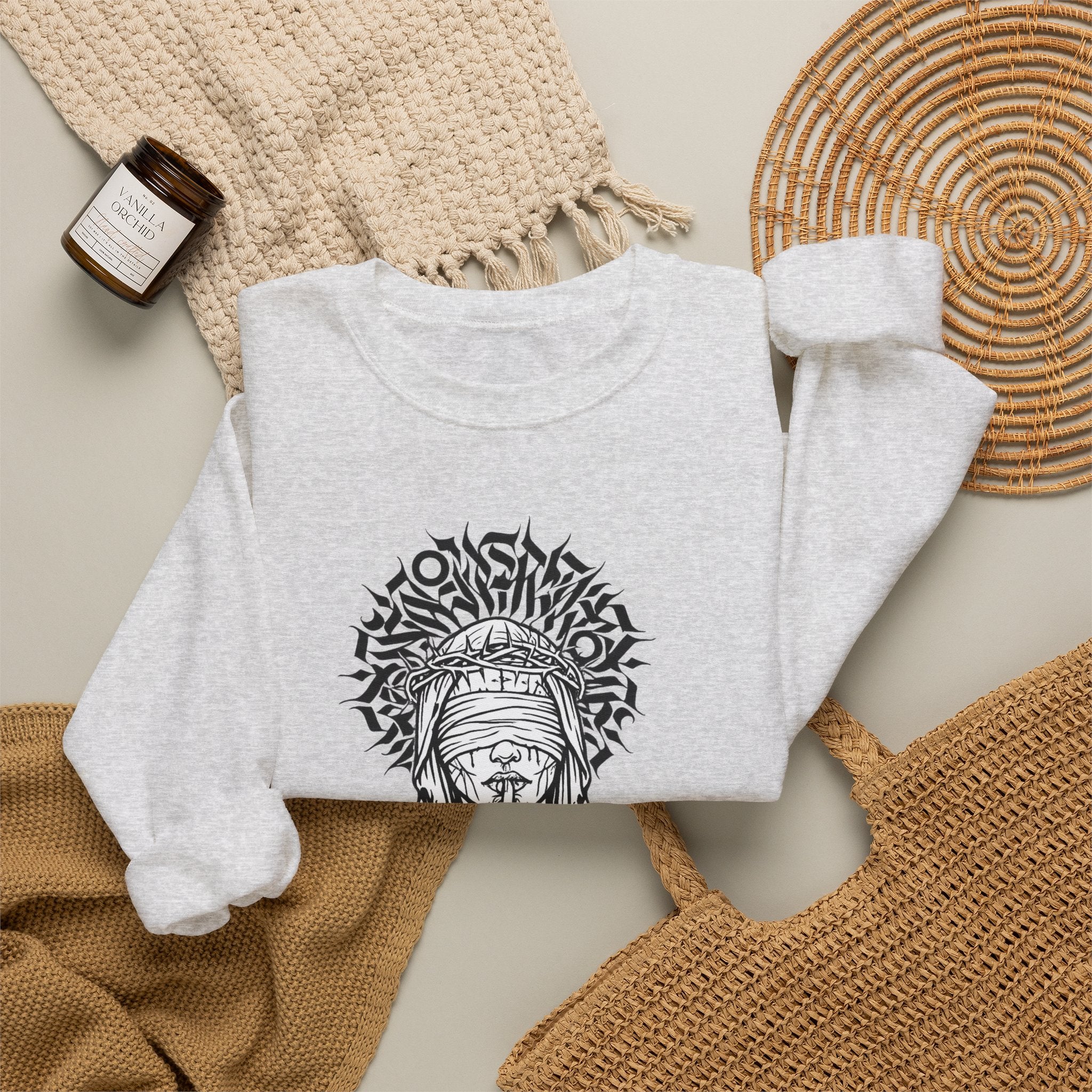 Shh… Angel Graphic Sweatshirt — Gothic Guardian Crewneck