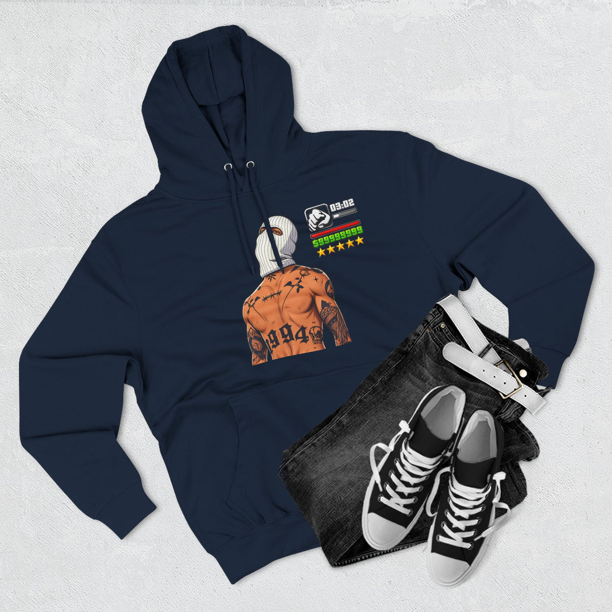 GTA Hoodie — Graphic Back Tattooed Figure with Flags Streetwear