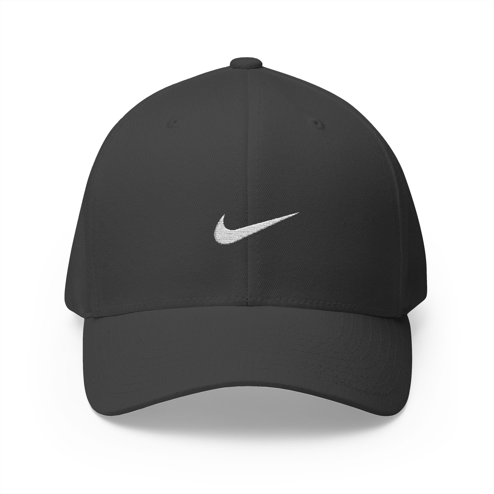 Nike white logo Embroidered Swoosh Cap — Closed-Back Structured Baseball Hat