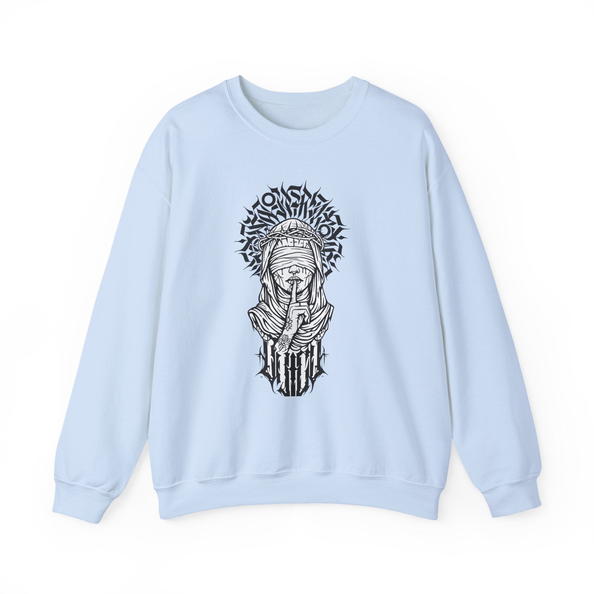 Shh… Angel Graphic Sweatshirt — Gothic Guardian Crewneck