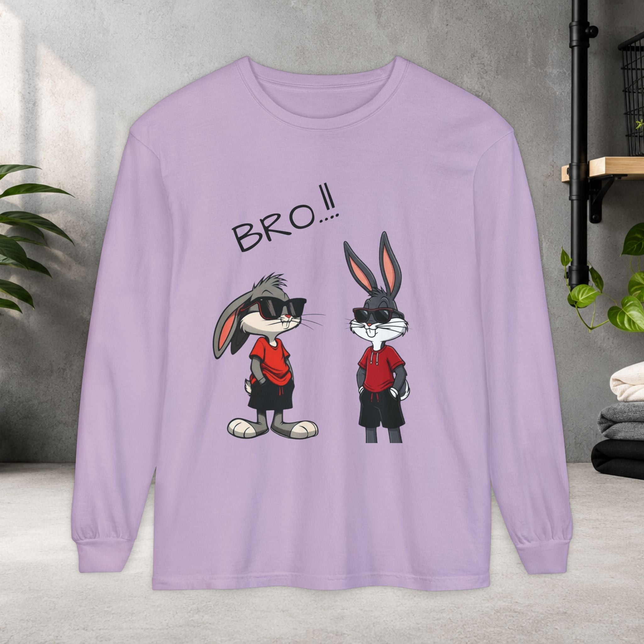 Bro! Cartoon Bunny Brothers Long Sleeve Tee — Funny Retro Rabbit Graphic Shirt