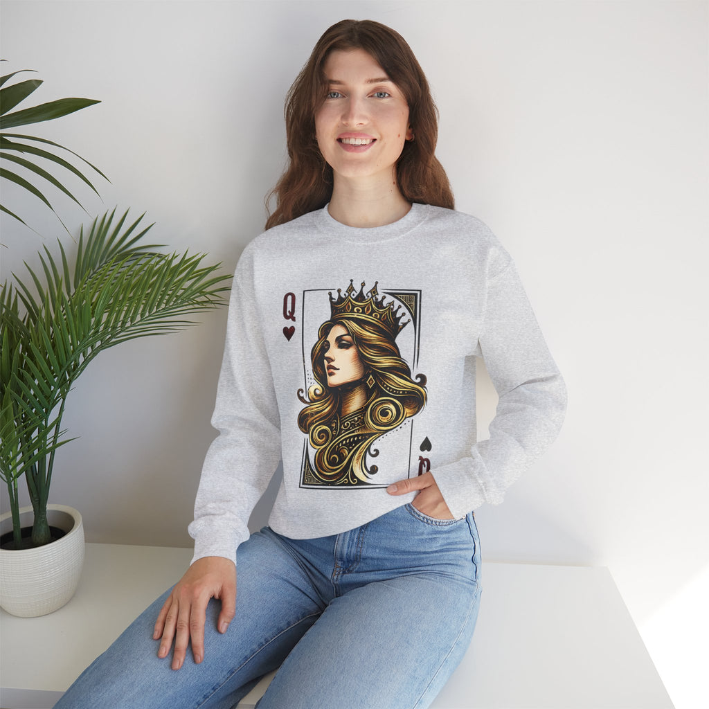 Queen Sweatshirt — 'Queen 01' Crewneck for Women (Regal Card Design)