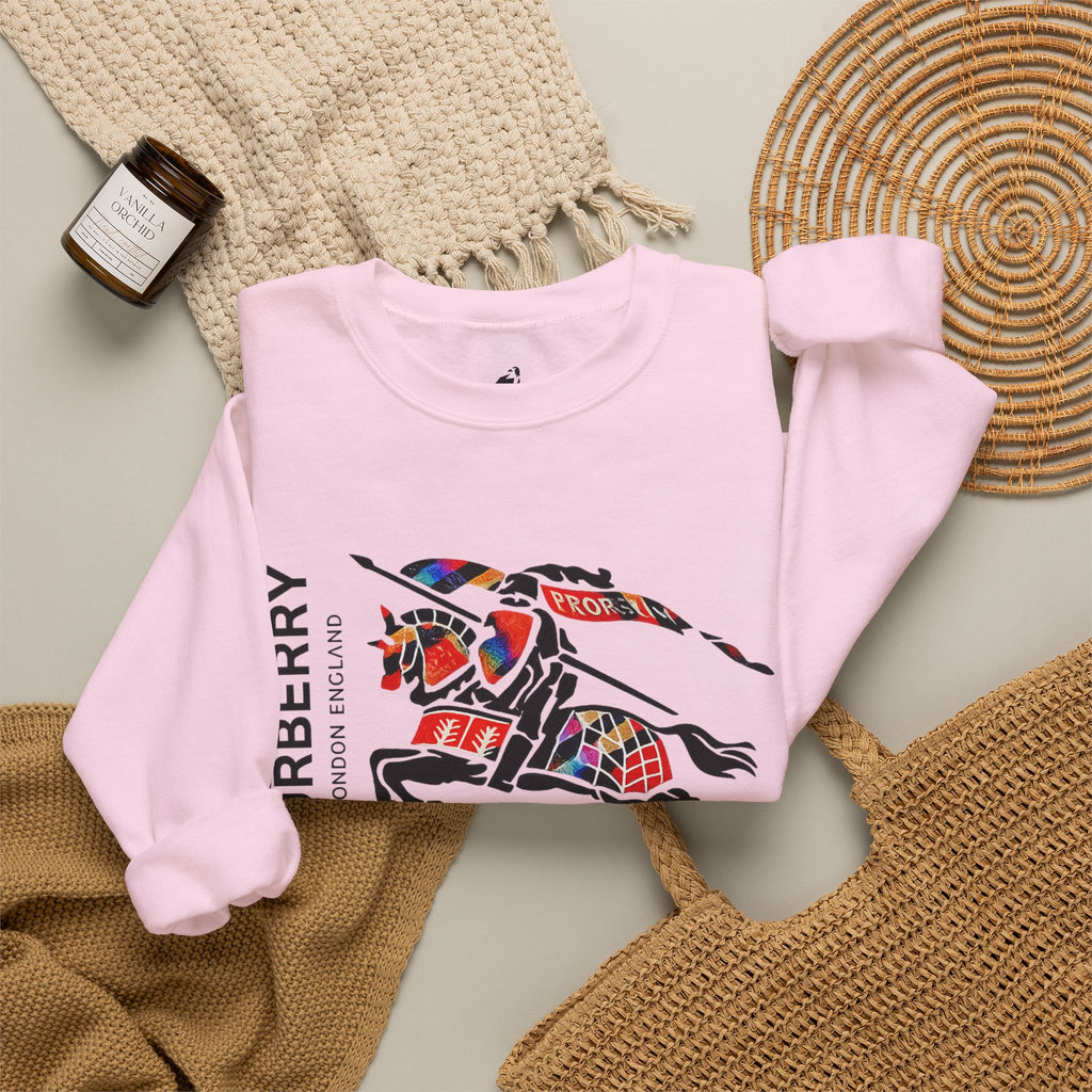 Crewneck Sweatshirt — Vintage Burbury Plaid Knight Graphic