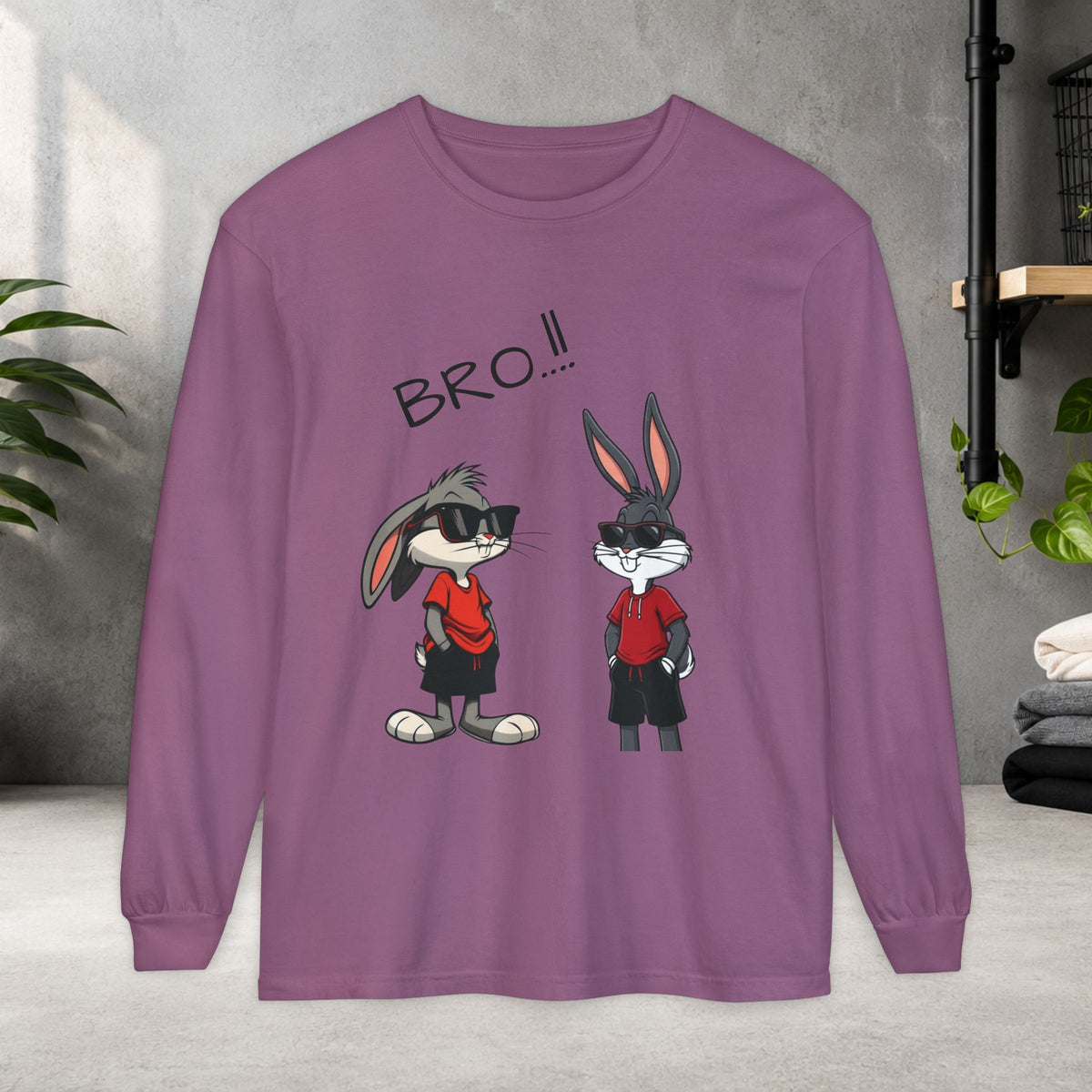 Bro! Cartoon Bunny Brothers Long Sleeve Tee — Funny Retro Rabbit Graphic Shirt
