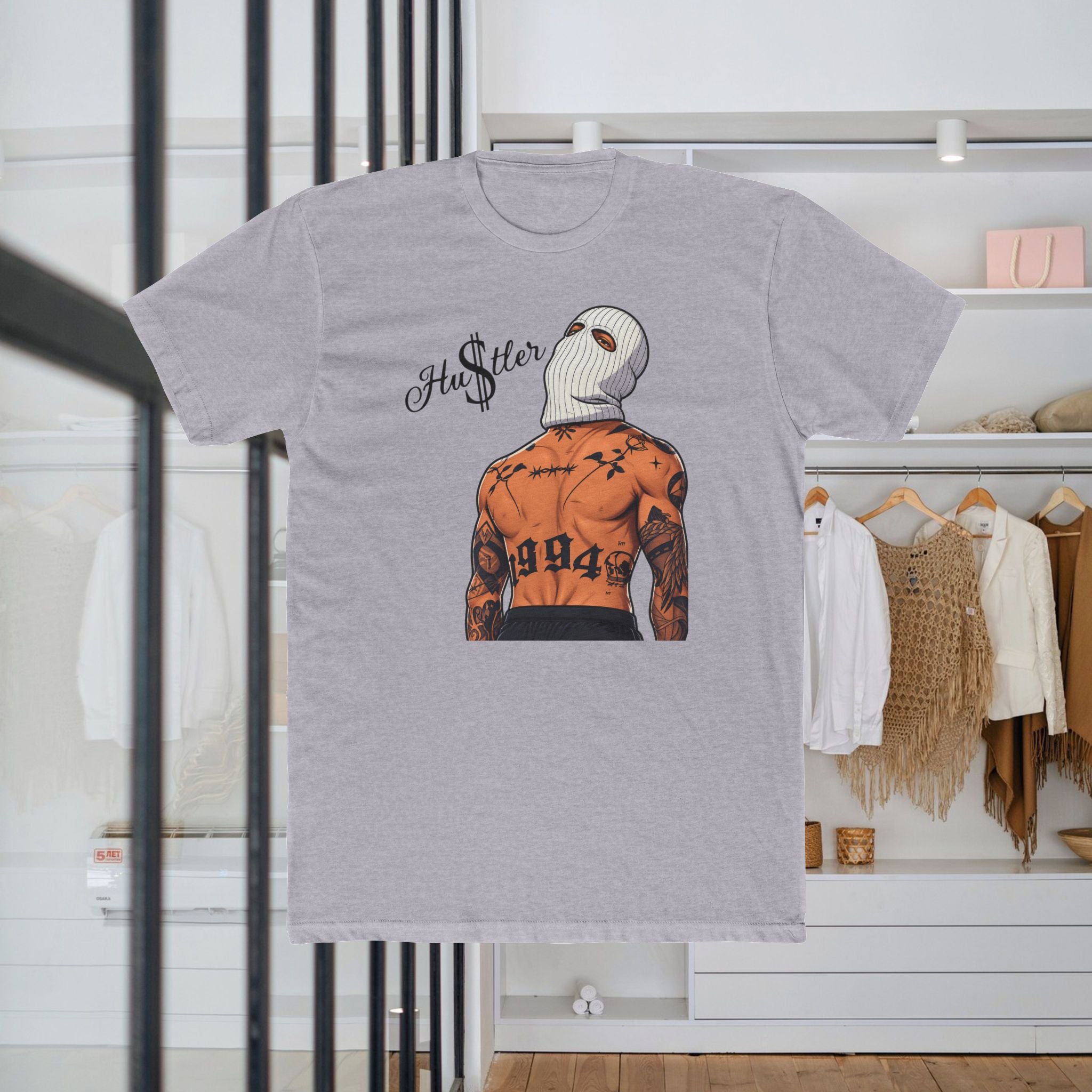 1994 Tattooed Figure Graphic Tee — 'Hustler' Balaclava Back Design