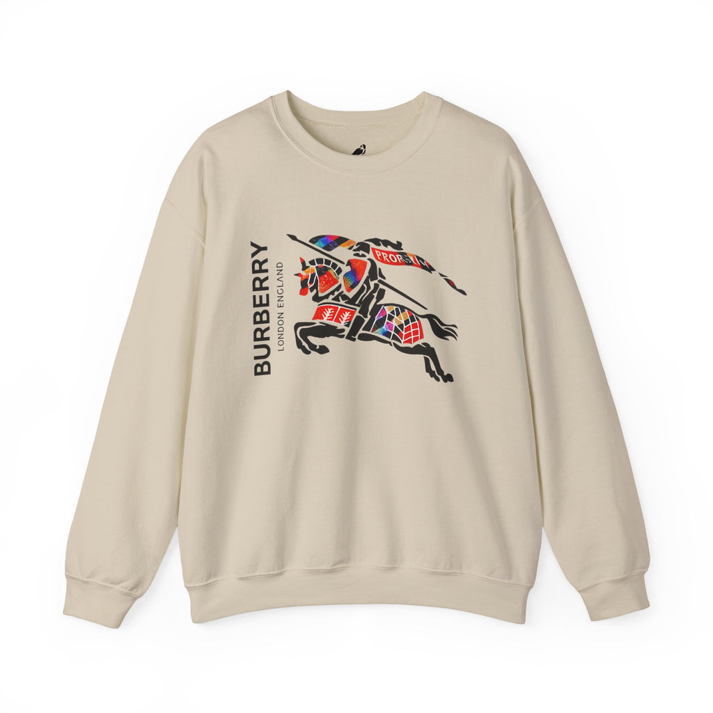 Crewneck Sweatshirt — Vintage Burbury Plaid Knight Graphic