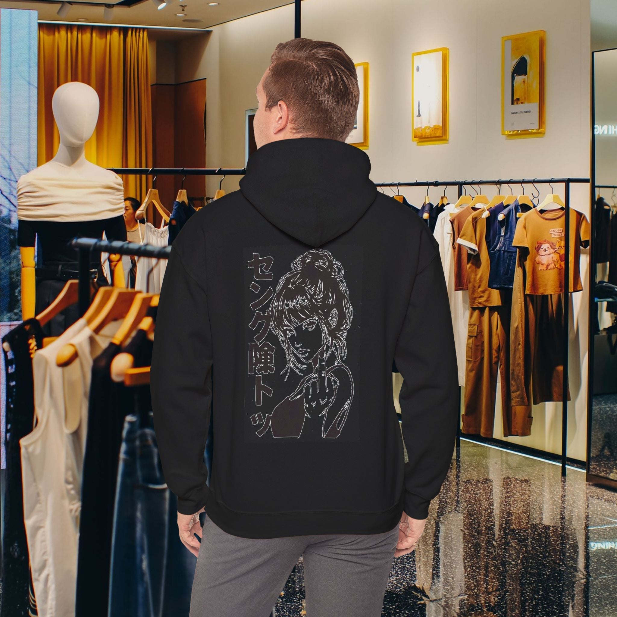 Boss Hoodie — Minimal 'BOSS' Front with Neon Anime Back Graphic