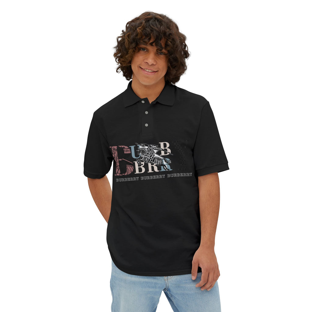 Men's Polo Shirt — Vintage Burbury Logo Graphic with Equestrian Emblem