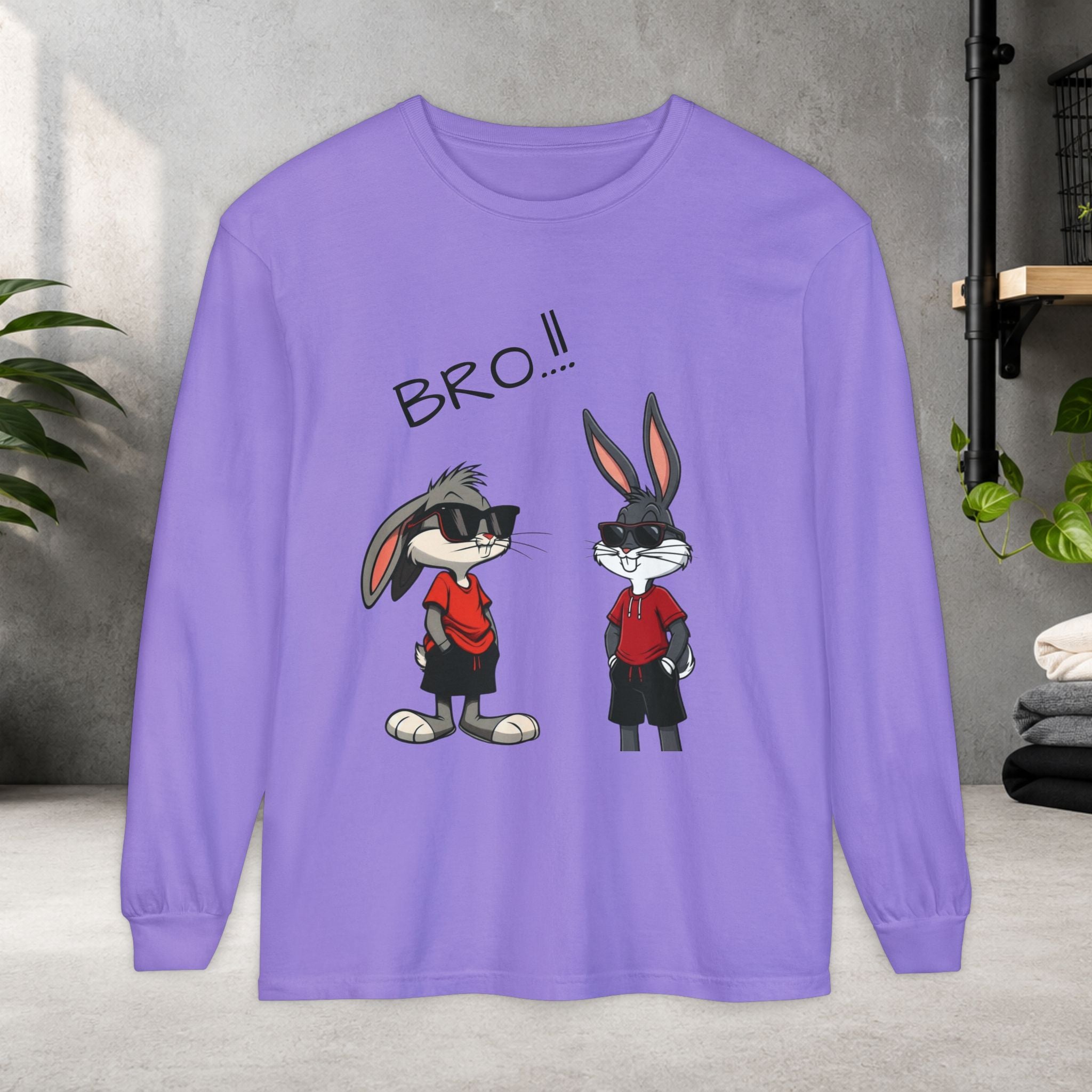 Bro! Cartoon Bunny Brothers Long Sleeve Tee — Funny Retro Rabbit Graphic Shirt