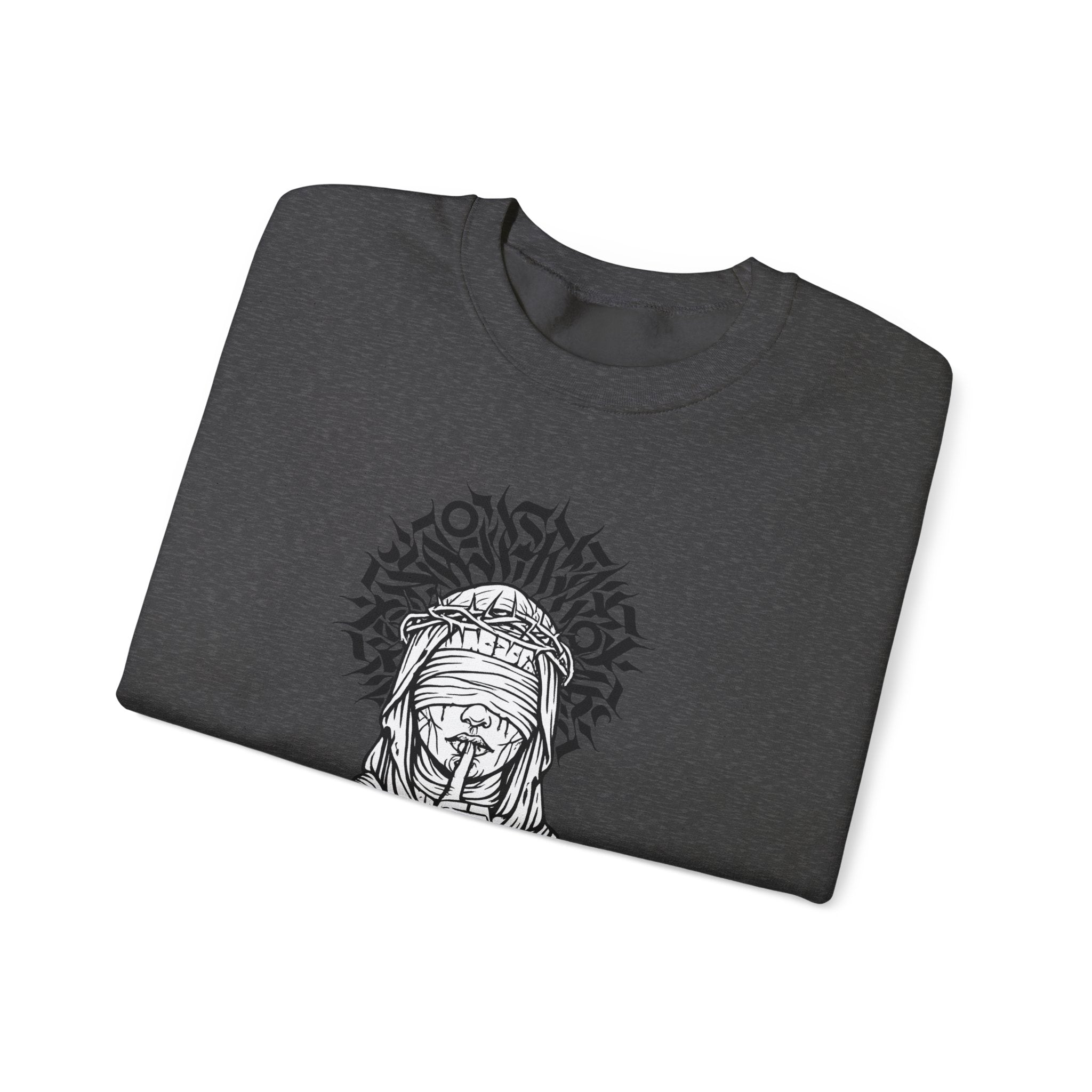 Shh… Angel Graphic Sweatshirt — Gothic Guardian Crewneck