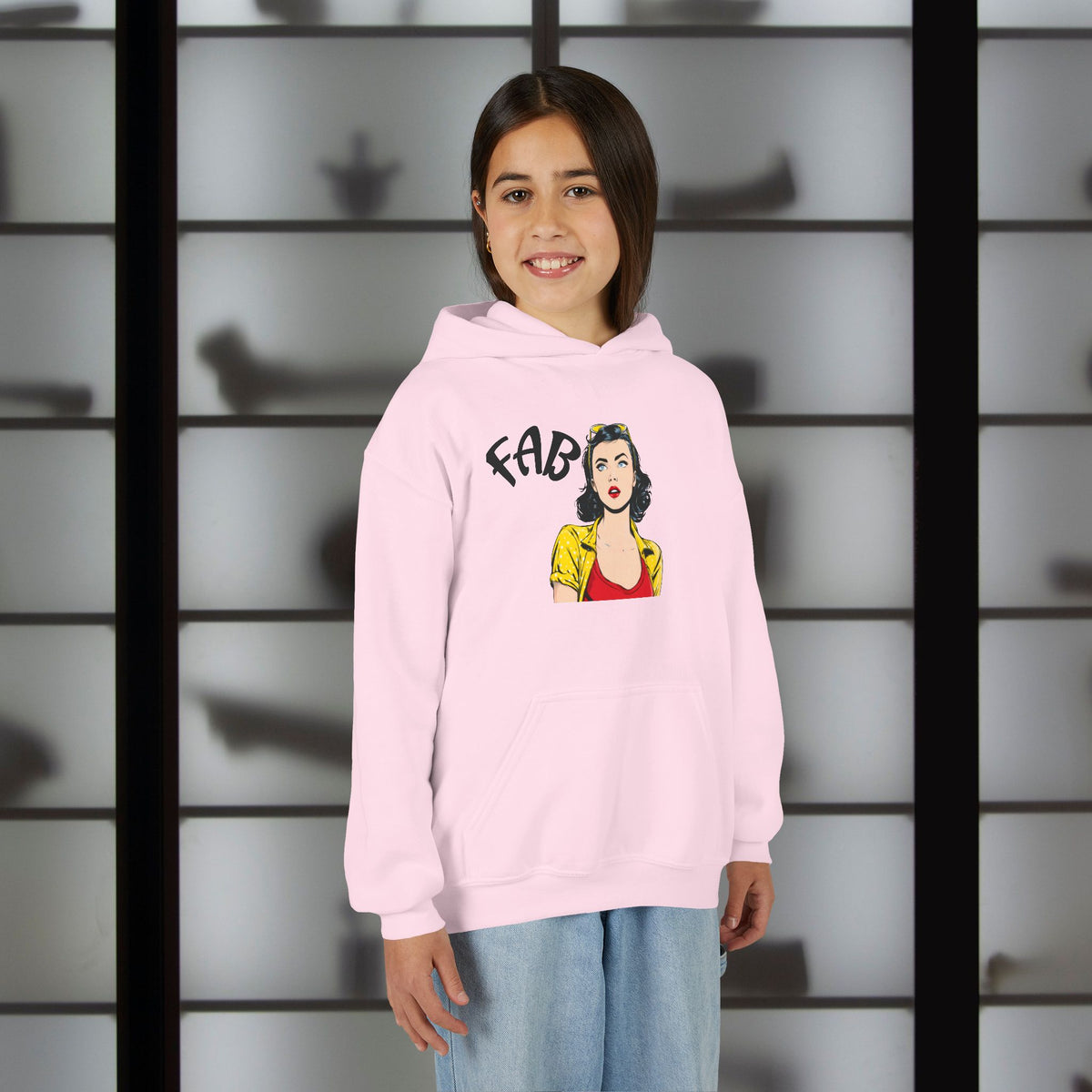 Fab Retro Pop Art Youth Hoodie — 'FAB' Vintage Comic Girl Sweatshirt