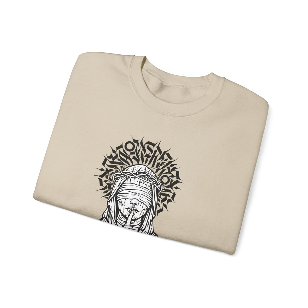 Shh… Angel Graphic Sweatshirt — Gothic Guardian Crewneck