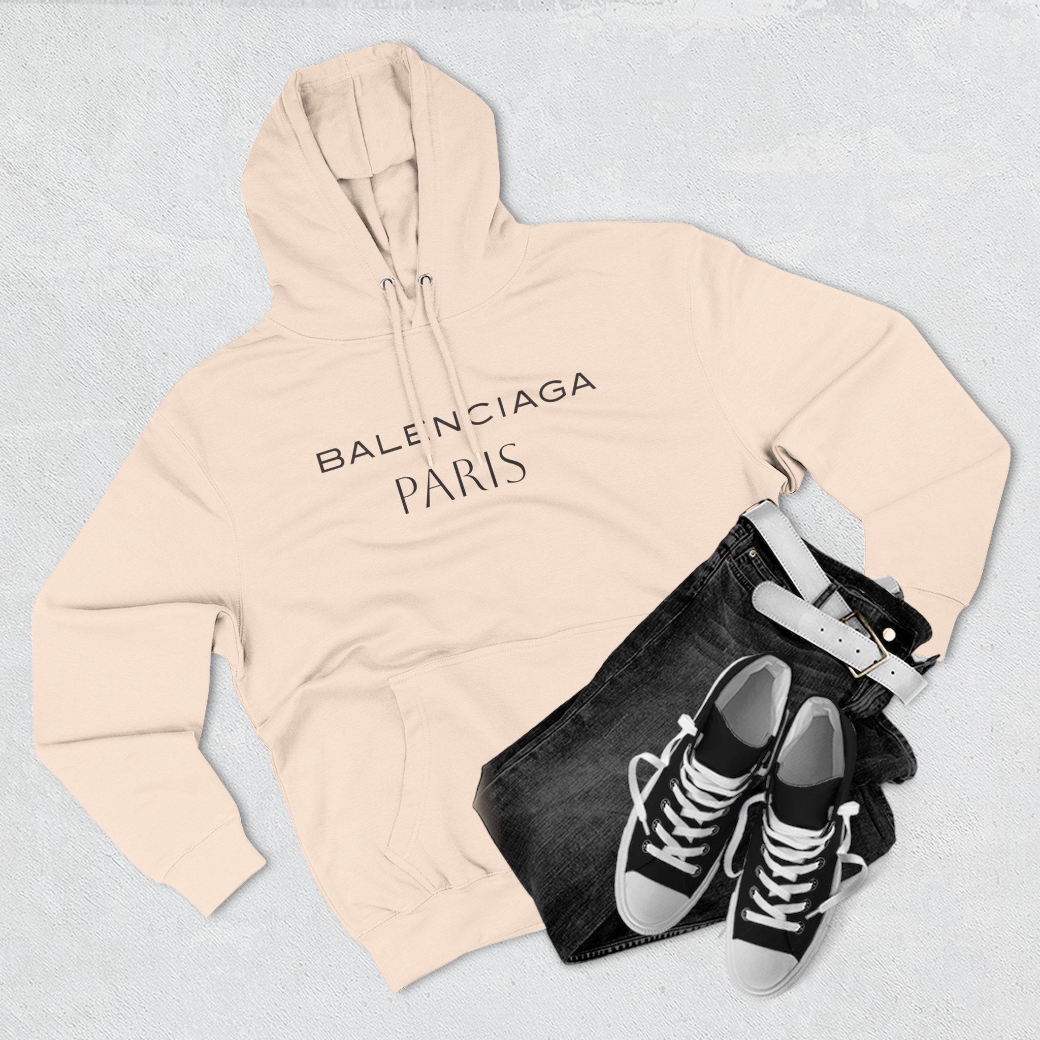 Paris Logo Hoodie — Minimalist Beige Fleece Pullover