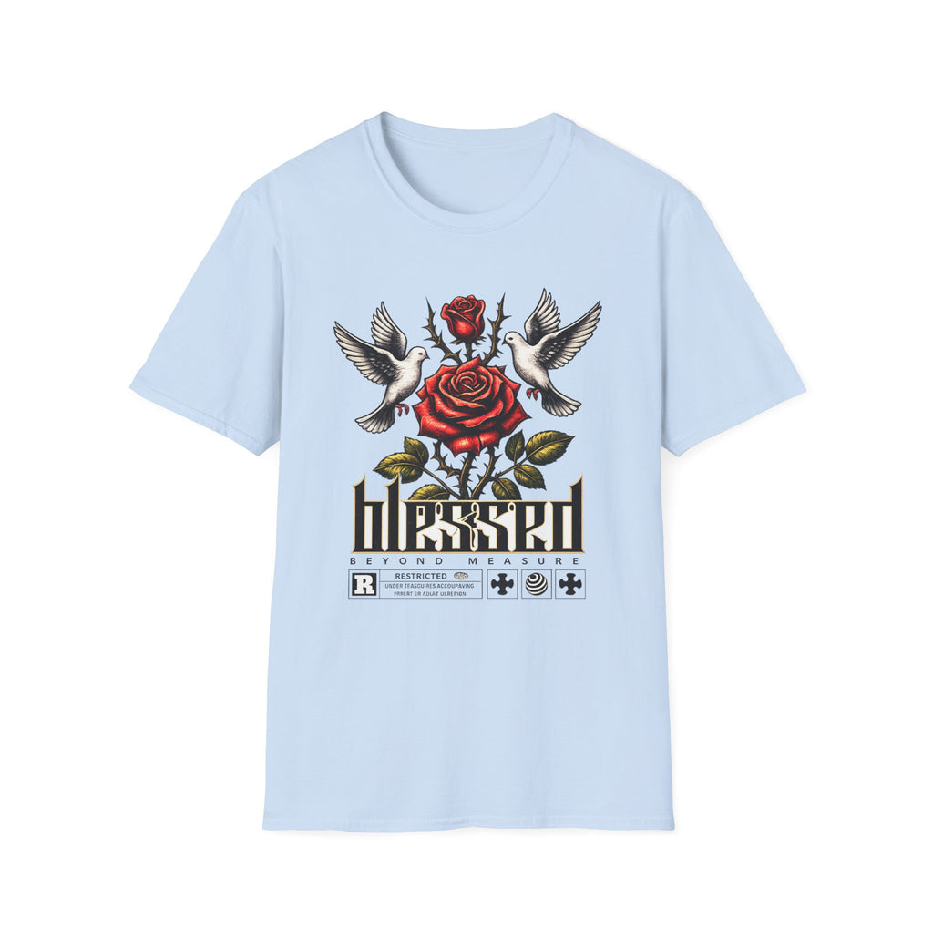 Blessed Rose Tee — Vintage Doves & Thorny Red Rose Graphic T-Shirt