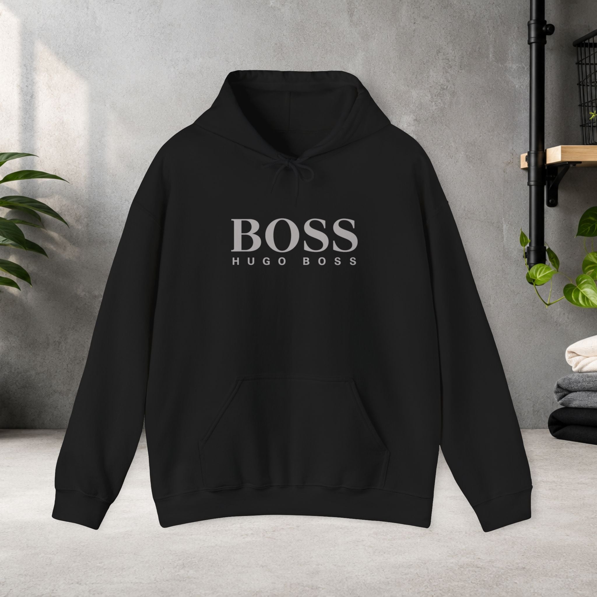 Boss Hoodie — Minimal 'BOSS' Front with Neon Anime Back Graphic