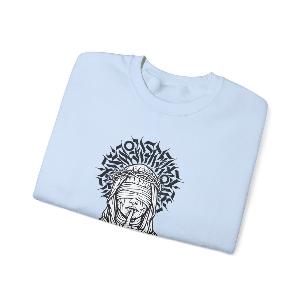 Shh… Angel Graphic Sweatshirt — Gothic Guardian Crewneck