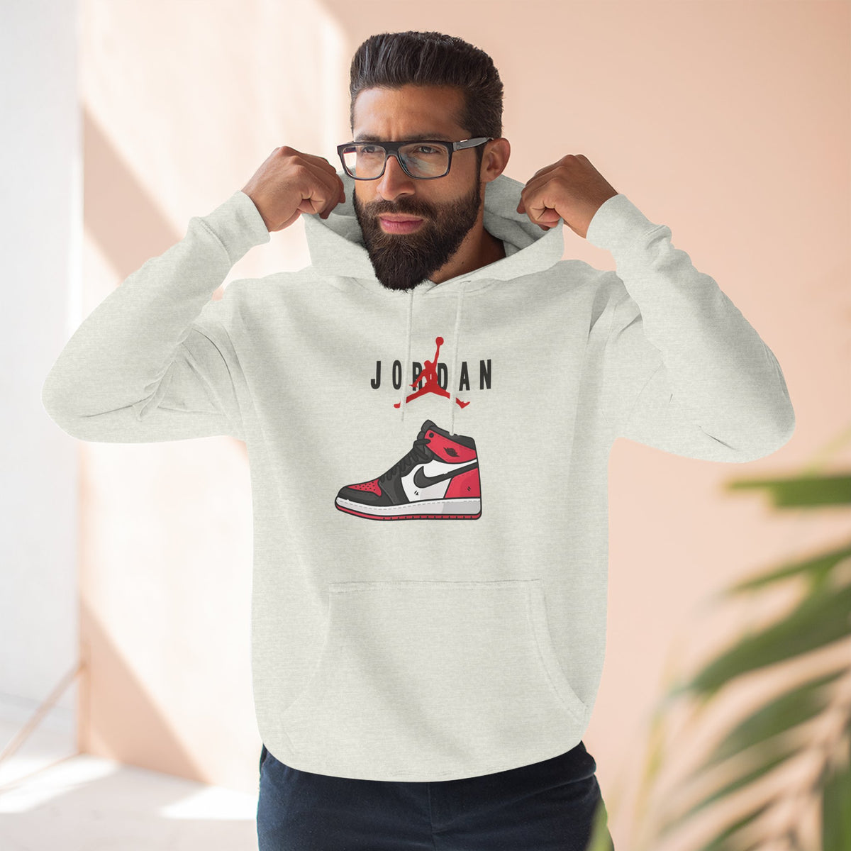 Jordan Sneaker Graphic Hoodie — Retro Red & Black Air Shoe Design