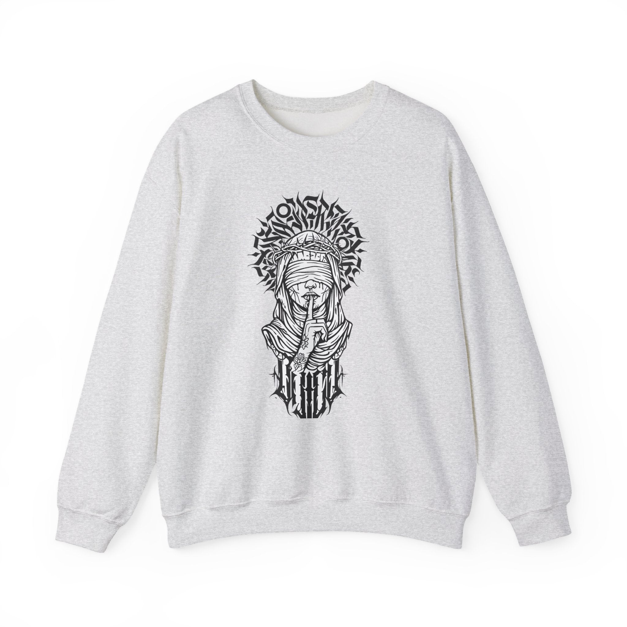 Shh… Angel Graphic Sweatshirt — Gothic Guardian Crewneck
