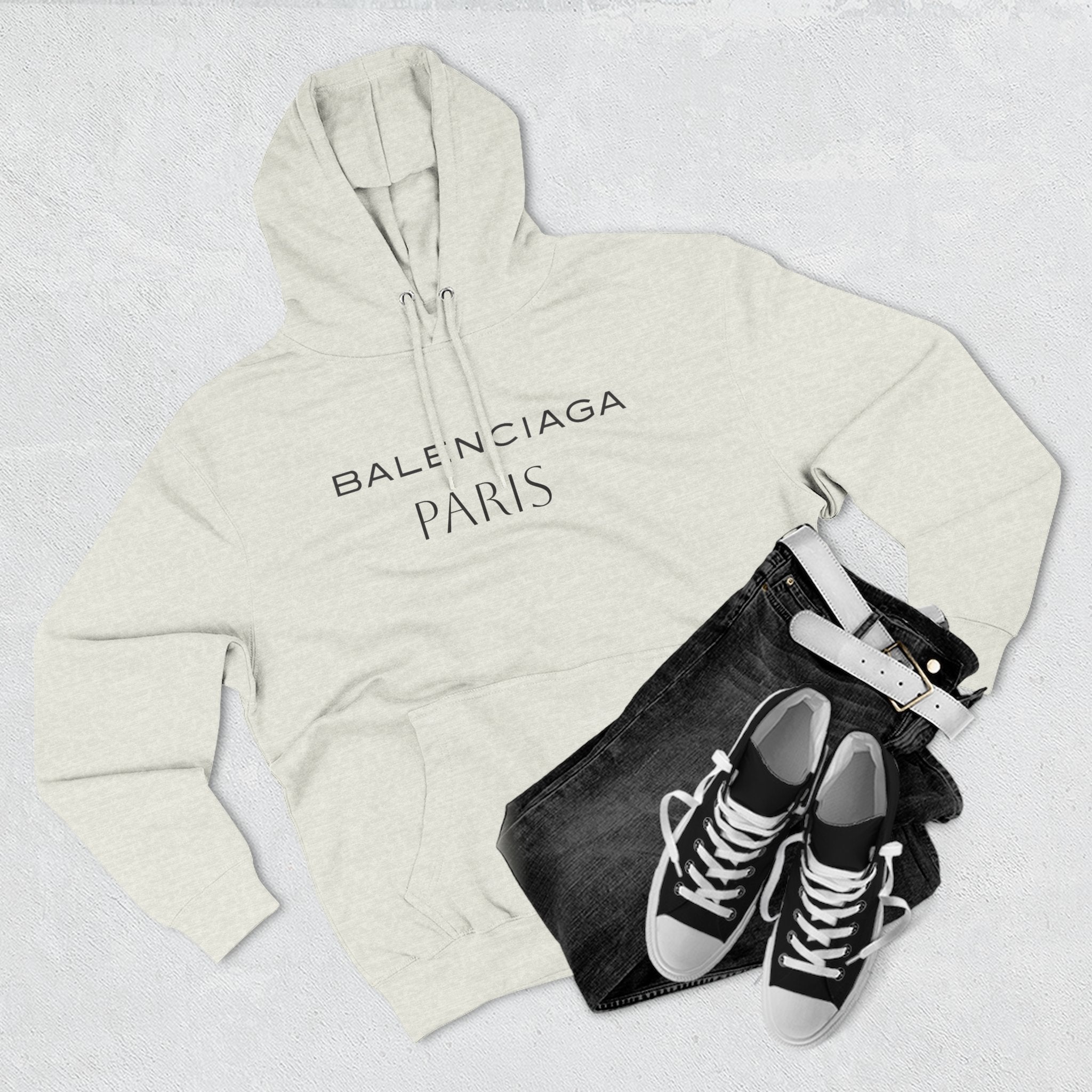 Paris Logo Hoodie — Minimalist Beige Fleece Pullover