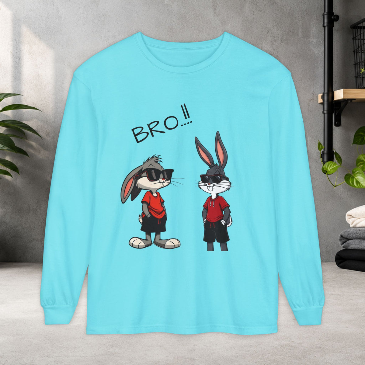 Bro! Cartoon Bunny Brothers Long Sleeve Tee — Funny Retro Rabbit Graphic Shirt